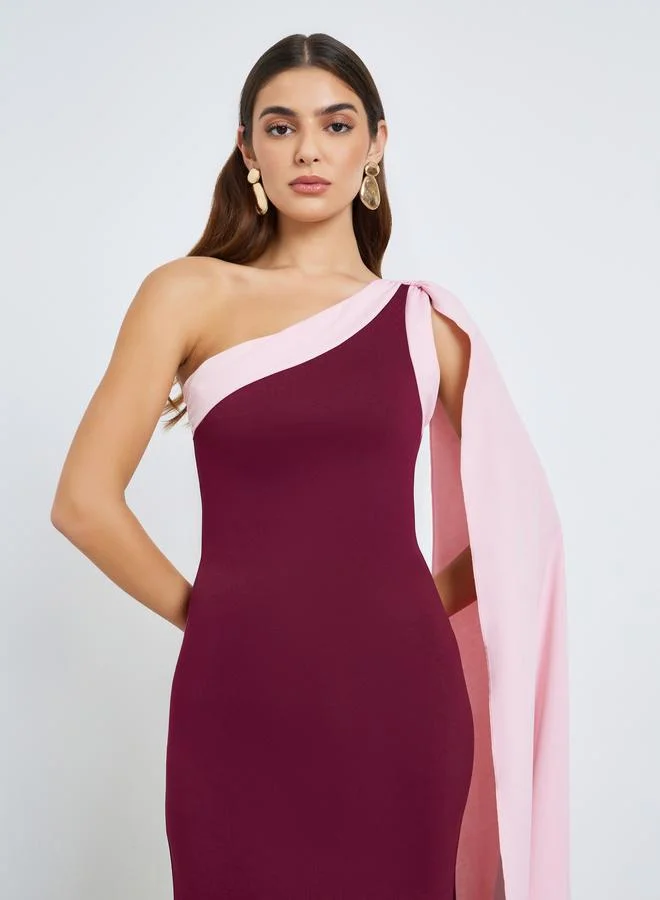Styli Women Burgundy Cape Detail Mermaid Maxi Dress